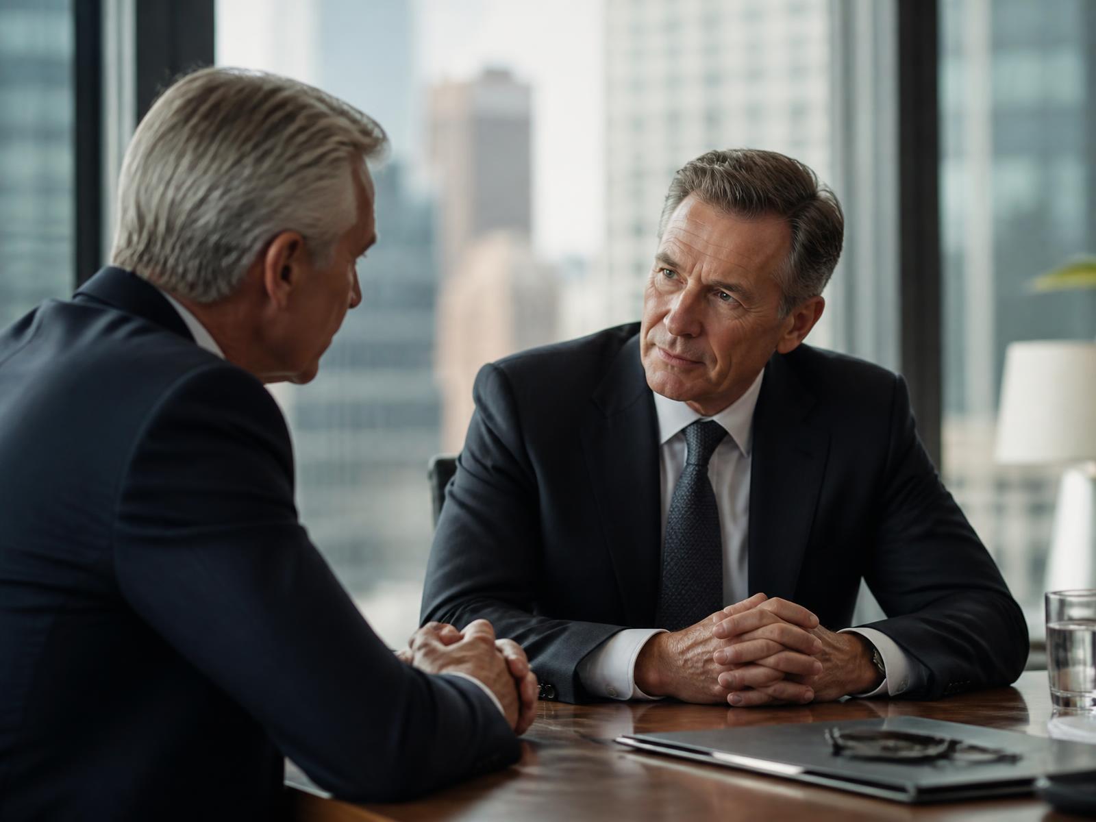 Banking and FinTech executives in a focused strategy conversation